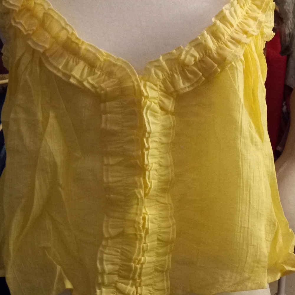 New,light lemon y2k ruffle front&back ruffle wide straps bodice&armholes sizem
